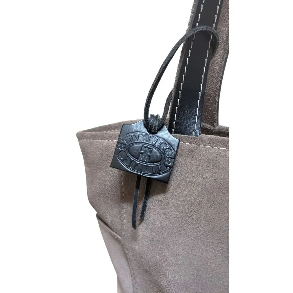 TAMPICO Tote Purse Large‎ Taupe Suede Leather Trim France Handbag Shoulder Bag